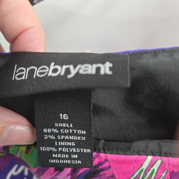 Lane Bryant Black Bright Purple Pink Floral Lined Midi Fit and Flare Dress 16 - Picture 5 of 6